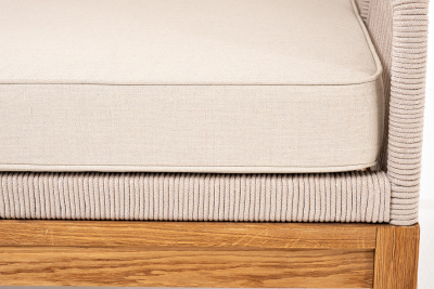 "Канны" левый модуль плетеный из роупа, основание дуб, роуп бежевый круглый, ткань бежевая 052